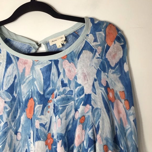 Anthropologie Meadow Rue pullover top medium blue linen watercolor floral spring - Picture 3 of 11